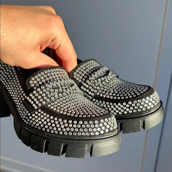 Madden NYC Black and Silver Loafers - Picture 3 of 4